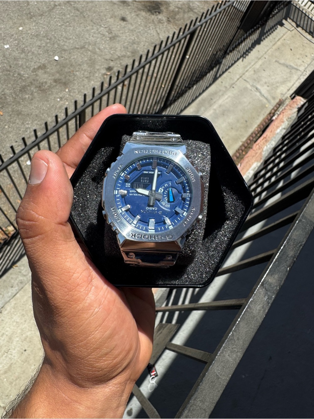 G-Shock Silver and Blue Metal Case Watch